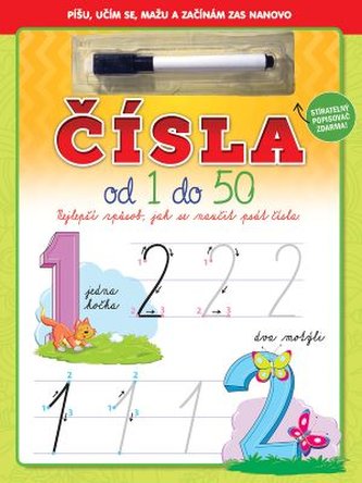 Čísla od 1 do 50 se stíratelnými listy + popisovač 21x28cm