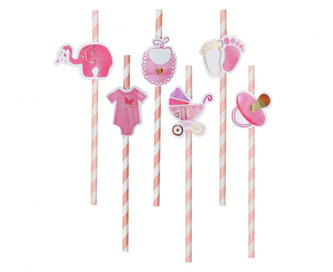 EKO papírová brčka - baby girl, 8 ks