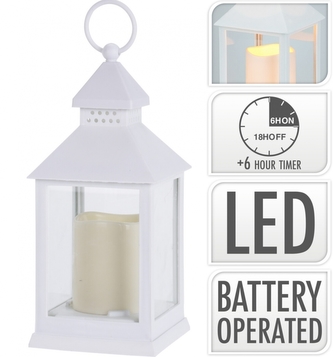 Dekorativní lucerna bílá s LED svíčkou 23,5x10x10 cm