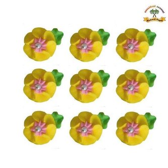 Cukrová dekorace květy žluté na platíčku 9ks - Fagos