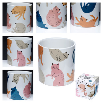 Keramický květináč do interiéru Kočičí život – velký