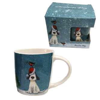 Porcelánový hrnek Vánoční pejsek a ptáček Červenka, design Jan Pashley