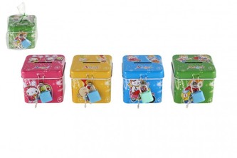 Pokladnička se zámkem plechová kostka 7x6cm 4 barvy-1 kus