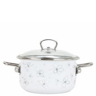 hrnec+PO d24 sklo bílý, KVĚTY, PREMIUM, 5,5l, smalt