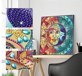 Diamantový obrázek 7D - Tvář slunce, měsíc 30x30cm
