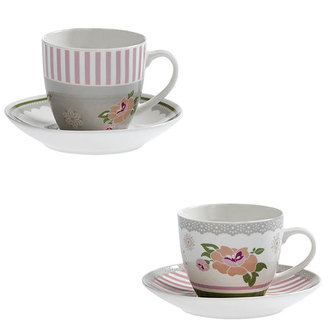 Sada 2 šálků s podšálky na čaj / kávu Peonia BRANDANI