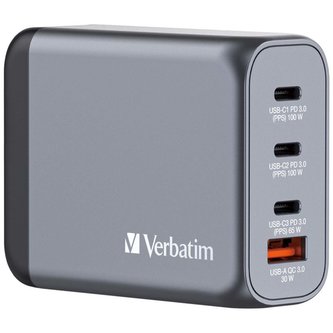 Cestovní adaptér GNC-100, GaN zástrčka, 2xUSB-C PD 100W, 1xUSB-C PD 65W, 1xUSB-A QC 3.0, Verbatim Cestovní adaptér GNC-100, GaN zástrčka, 2xUSB-C PD 100W, 1xUSB-C PD 65W, 1xUSB-A QC 3.0, Verbatim