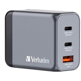 Cestovní adaptér GNC-65, GaN zástrčka, 2xUSB-C PD 65W, 1xUSB-A QC 3.0, Verbatim Cestovní adaptér GNC-65, GaN zástrčka, 2xUSB-C PD 65W, 1xUSB-A QC 3.0, Verbatim