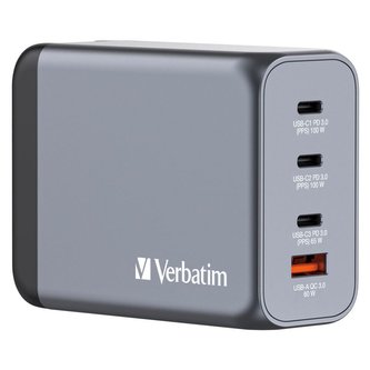 Cestovní adaptér GNC-200, GaN zástrčka, 2xUSB-C PD 100W, 1xUSB-C PD 65W, 1xUSB-A QC 3.0, Verbatim
