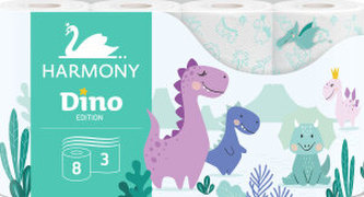Harmony Dino dětský 3vrstvý toaletní papír, role 17,5 m, 8 rolí