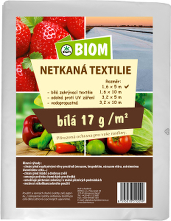 Biom netkaná textílie bílá 17 g/m² velikost 1,6 x 5 m