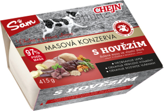 Sam vanička pro psy s hovězím masem, 97% podíl masa, 415 g
