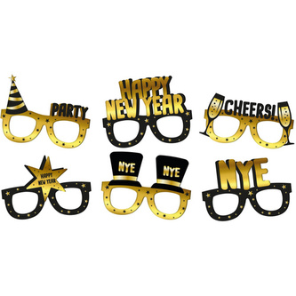 Papírové brýle - černo zlaté Happy New Year! 6 ks