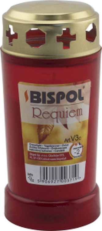 Bispol Requiem hřbitovní svíčka s krytem, červená, hoří 48 hod