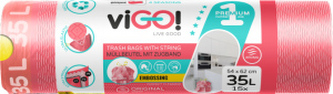 viGO! Premium pytle na odpad zatahovací, parfémované, 26 µ, 54 × 62 cm, 35 l, 15 ks