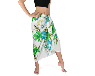 Sarong - Pareo VERADIS, bílý, zelené a tyrkysové ibišky