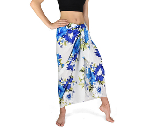 Sarong - Pareo VERADIS, bílý, modré ibišky