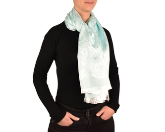 Šátek kašmírské hedvábí světle modrá - květy