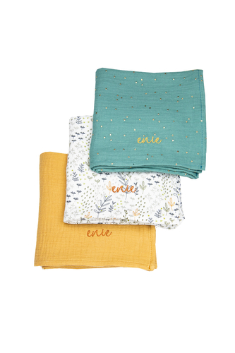 enie baby Mušelínové pleny 70x70cm BLACK AND EUCALIPTUS 3ks