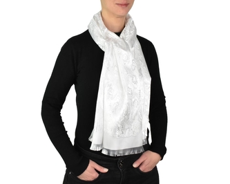 Šátek kašmírské hedvábí bílá - květy