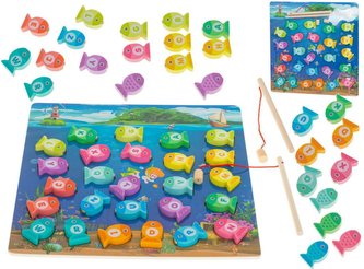 Dřevěná vkládačka magnetické chytání rybiček