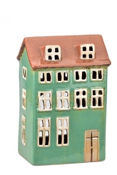 Keramický domek na čajovou svíčku, zelený 16x10,5x8 cm