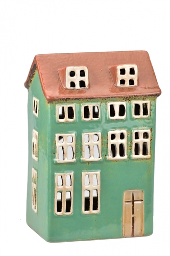 Keramický domek na čajovou svíčku, zelený 16x10,5x8 cm