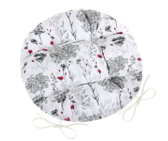 Sedák DITA kulatý prošívaný - šedé větvičky - šedá, červená, bílá - průměr 40 cm