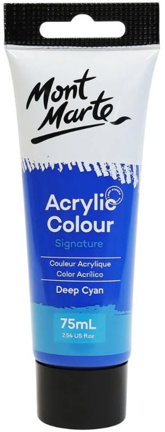 Mont Marte  akrylová barva,75ml, tm. modrá (Deep Cyan Blue), tuba
