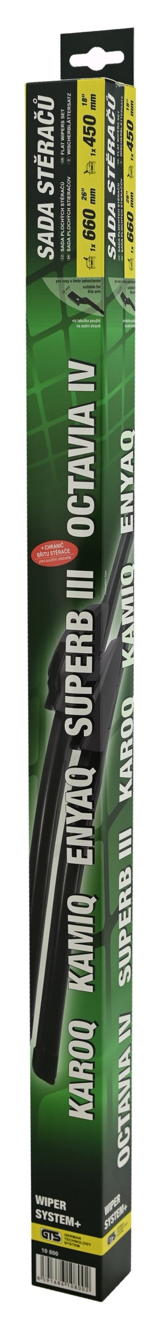 Stěrače FLAT SET 660+450mm GREEN OCT IV, SUP III, Karoq, Kamiq,