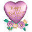 Foliový balonek srdce Satin -  flowers Happy Birthday - 58 x 76 cm