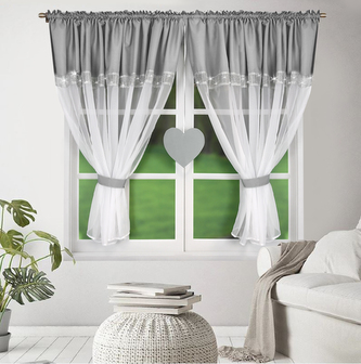 Dekorační krátká záclona s řasící páskou KALINA bílá/světle šedá 400x145 cm MyBestHome