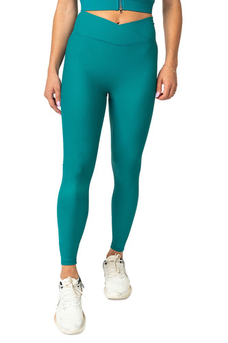 Brainmax dámské legíny s vysokým pasem vykrojeným do V, mořská zelená
