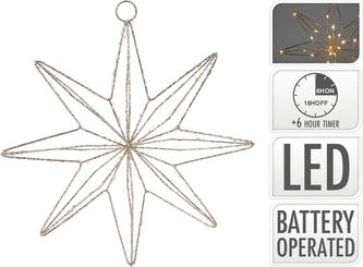 Kovová LED hvězda 30x30x8 cm zlatá