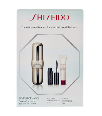 Shiseido Bio-Performance oční krém BIO-PERFORMANCE Super Corrective 15 ml + řasenka Full Lash Volume 2 ml + oční péče Ultimune Power Infusing Eye Concentrate 5 ml