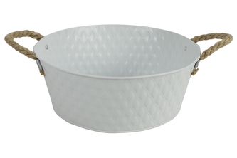 Plechový kyblík s uchy Sannah L bílý 30x30x11,5 cm