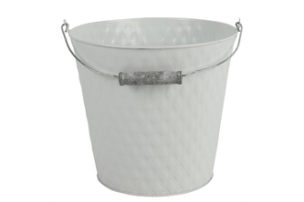 Plechový kyblík s uchem Sannah M bílý 24x24x22 cm