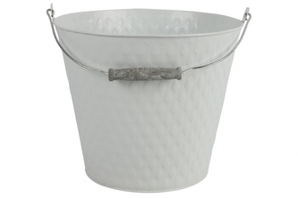 Plechový kyblík s uchem Sannah L bílý 28x28x25 cm