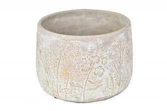 Cementový květináč Flowers šedý se zlatou patinou 17,5x21,5 cm