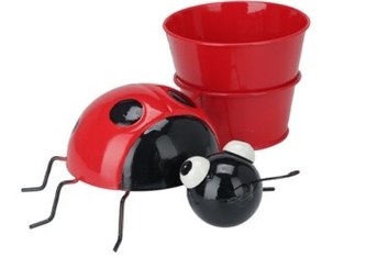 Plechový květináč s beruškou 8,5x23x19 cm