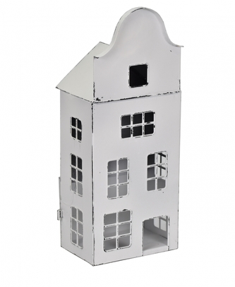 Kovový svícen domek bílý 33x13x9 cm