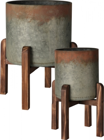 Plechový květináč s patinou na nožkách sada 2 ks