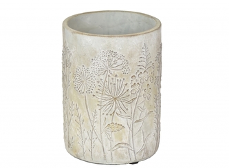 Cementový květináč Flowers sv. zelený s patinou 20x14,5 cm