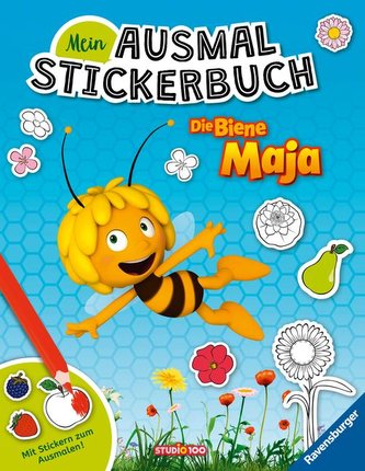 Ravensburger Mein Ausmalstickerbuch Die Biene Maja - Großes Buch mit über 250 Stickern, viele Sticker zum Ausmalen