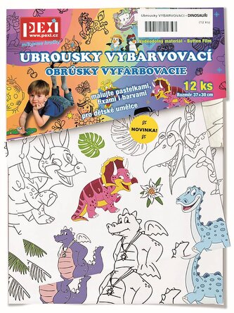 Ubrousky vybarvovací 12 ks dinosauři plast v sáčku 30x42x1cm