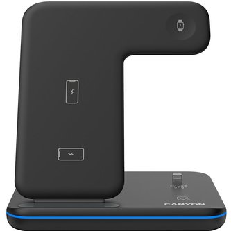 CANYON Bezdrátová nabíječka WS-302B, 3v1, vstup 9V/2A, 12V/2A, výstup 15W/10W/7.5W/5W, Type C to USB-A, černá CANYON Bezdrátová nabíječka WS-302B, 3v1, vstup 9V/2A, 12V/2A, výstup 15W/10W/7.5W/5W, Type C to USB-A, černá