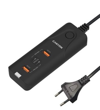 CANYON nabíječka H-10 do sítě 2xUSB-C (PD 20W) + 2x USB-A (QC 3.0 18W), ochrana, 100V-240V, výstup až 40W, 1m, černá CANYON nabíječka H-10 do sítě 2xUSB-C (PD 20W) + 2x USB-A (QC 3.0 18W), ochrana, 100V-240V, výstup až 40W, 1m, černá