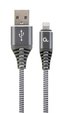 Gembird nabíjecí kabel Lightning 8-pin (M) na USB 2.0 (M), prémiový, opletený, metal konektory, 2 m, šedo-stříbrný