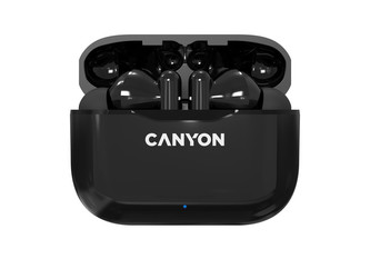 CANYON TWS-3 Bluetooth sportovní sluchátka s mikrofonem, BT V5, nabíjecí pouzdro 300mAh, cerná