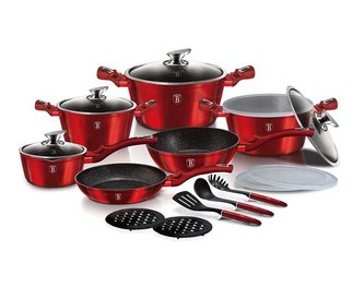 Sada nádobí Berlingerhaus s mramorovým povrchem 18 ks Burgundy Metallic Line